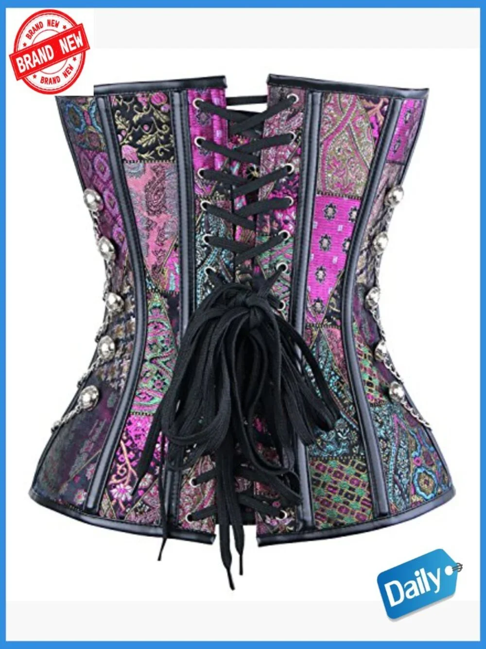 Spiral Steel Boned Steampunk Gothic Corset Bustier with Chains